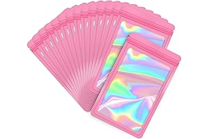 100-Pack Holographic Pink Mylar Bags - Jewelry Bags for Small Business Packaging Supplies