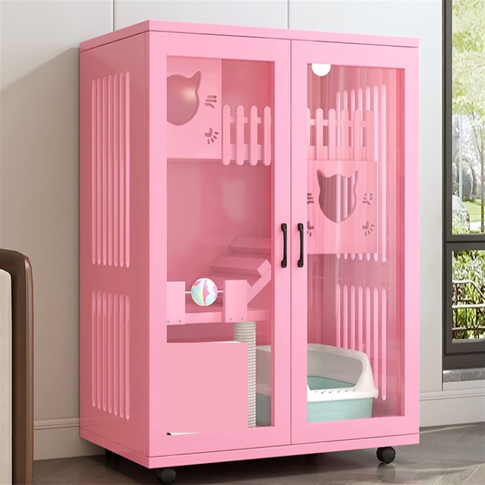 LOWLIU Gatto Cane Casa Cat Villa Casa Cat Cat Cat Cat Cat Overszeze Free Space Gatto Cat House Cat House Cat House a Tre Piani Gatto Cat Cage Gabbia per Gatti (Size : Pink 120)