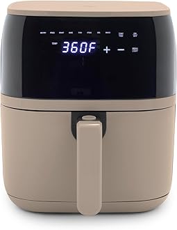 Compact Electric Air Fryer Oven, 5.3 QT, PFAS-Free Ceramic Nonstick Drawer, 8 One Touch Digital Display, Easy View Window, Auto Shut-Off Timer, Dishwasher Safe Parts, 1500 Watts, Taupe