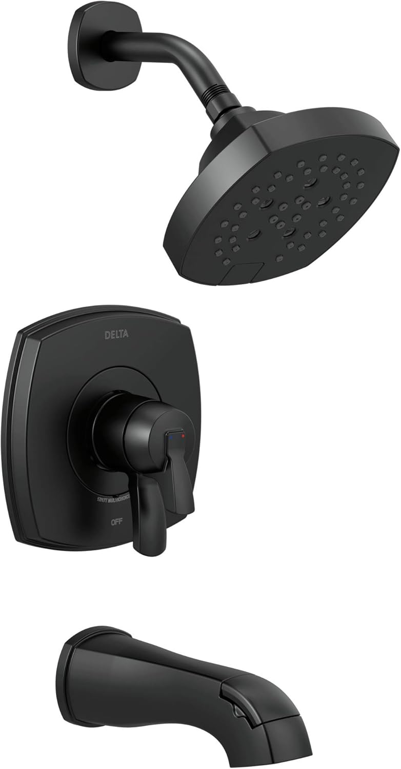 Delta Faucet Stryke 17 Series Dual-Function Tub and Shower Trim Kit, Shower Faucet, Single-Spray H2Okinetic Shower Head, Matte Black T17476-BL (Valve Not Included)