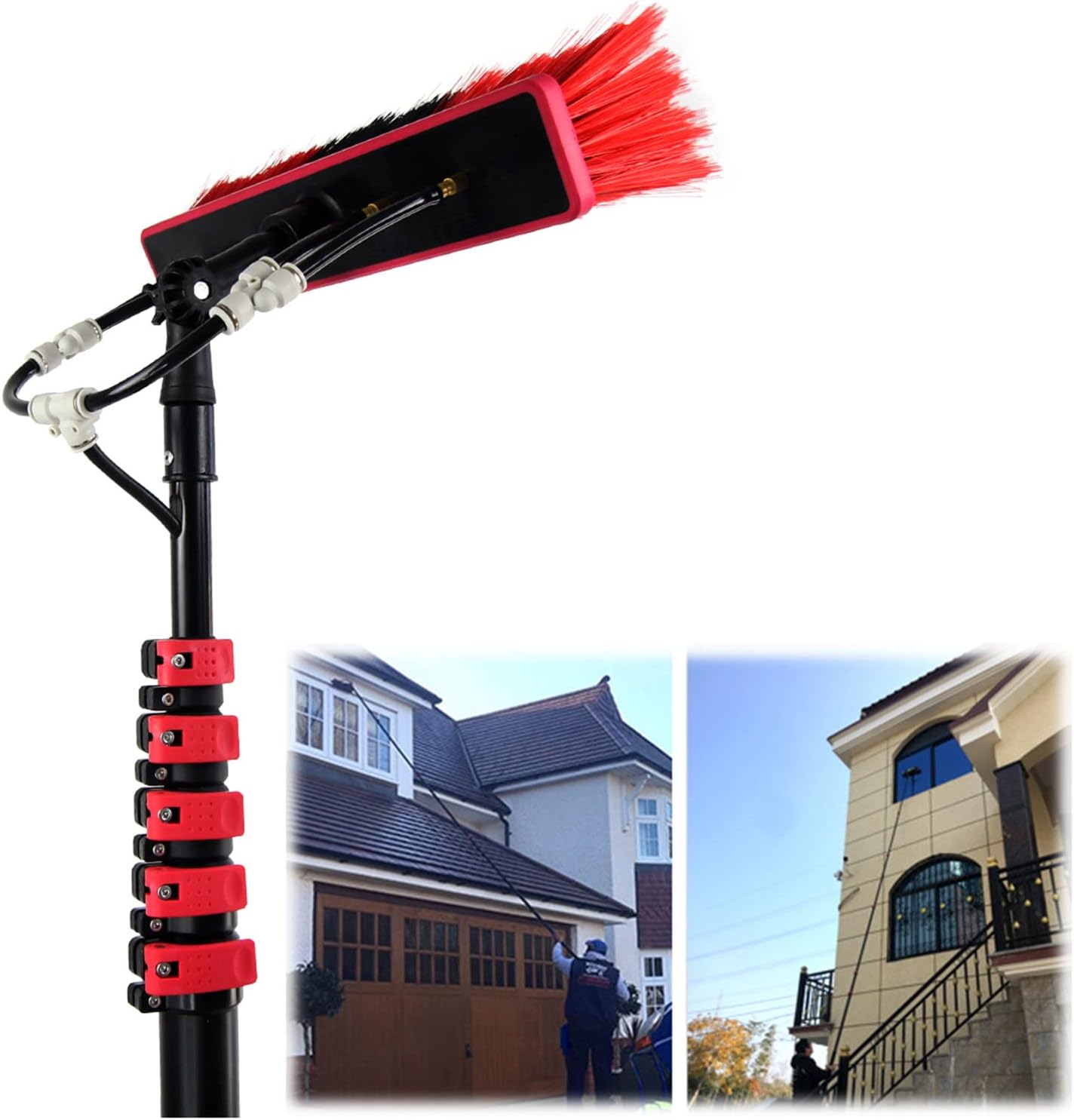 12 ft-36 ft Solar Panel Cleaning Pole Water Fed Telescopic Brush Kit, Photovoltaic Panel Cleaner Tool Window Glass Cleaning Brush with Sprayer,10.8M/36FT