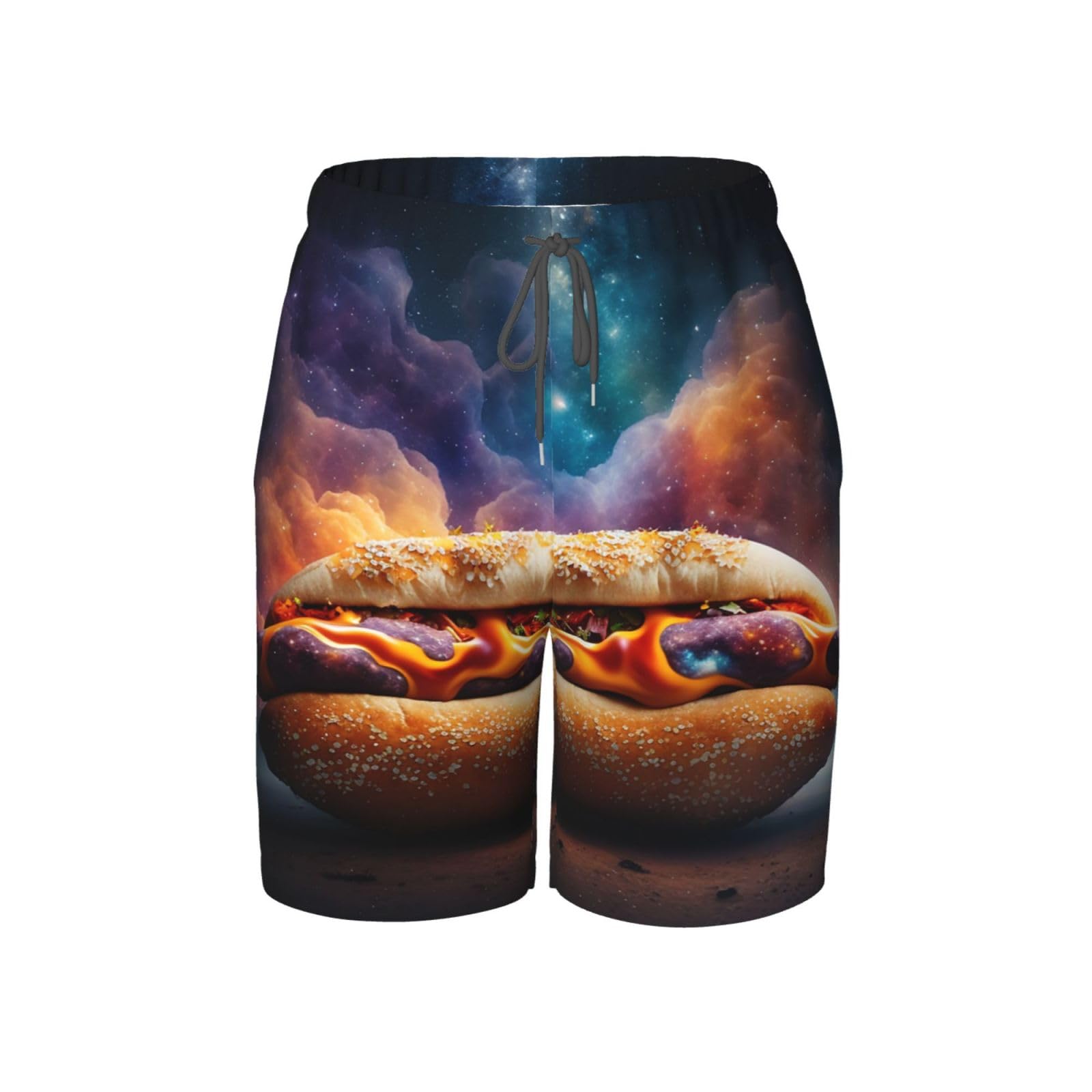 Hot Dog Hamburg Galaxy Universe Funny Boys Swim Trunks Swim Board for Teen Kid Shorts Surf Swimming Beach Trunks Small Black