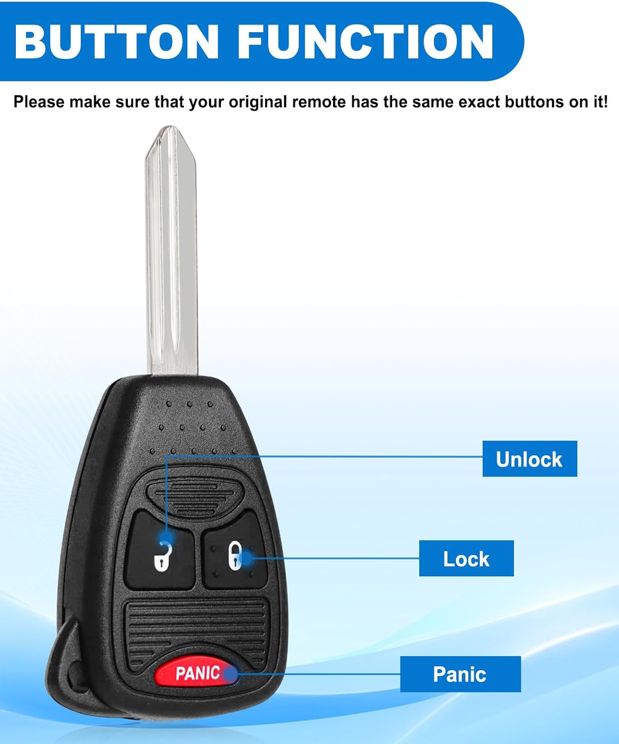 3 Button Key Fob for Dodge: Remote Control Key for Chrysler 200 300 Aspen, Dodge Avenger Charger Dakota Durango Magnum Ram 1500 2500 3500, Jeep Commander Compass Grand Cherokee, OHT692427AA, 315 MHZ - Image 4