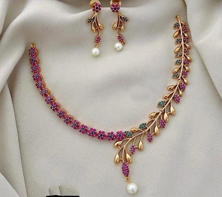 Image of Antique Gold Plated Temple Jewellery Necklace Set with Earrings for Women, Traditional Indian Bridal Necklace Set, South Indian Choker Haram Style Jewellery Set, Ethnic Wedding for Women