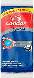 Condor, Esponja, Limpeza Delicada, Eficaz Contra Vírus e Bactérias, Durável, Alta Durabilidade, Ideal para Inox e Antiaderentes, 3 Unidades