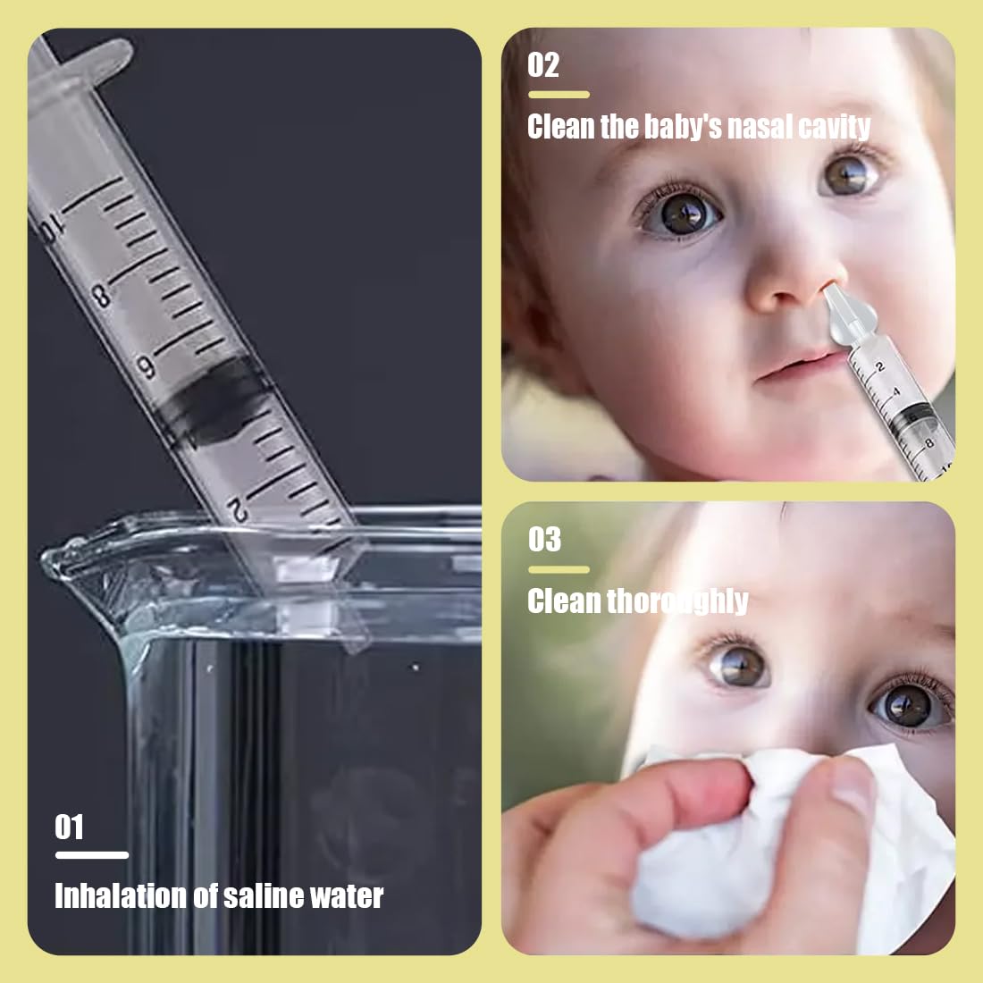 6 Pezzi Siringa per Lavaggio Nasale Bambini e Adulti, Kit Pulizia Naso con Oliva Anatomica Morbida e Siringa per Soluzione Fisiologica