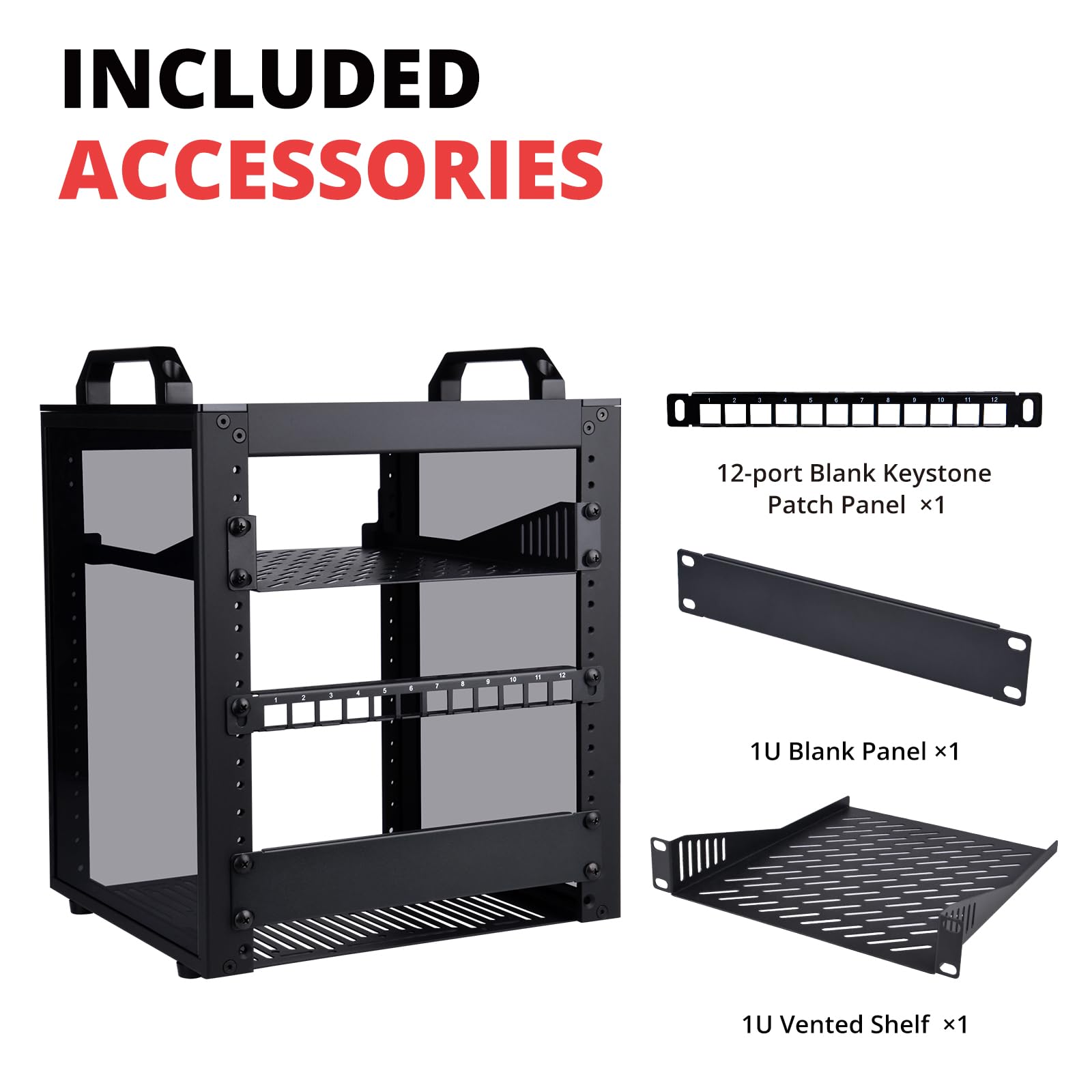GeeekPi DeskPi RackMate T1/2 Plus, armadio server da 10 pollici, 6U, mini rack profondo 260 mm con fondo del rack e pannello patch Keystone vuoto a 12 porte, per dispositivi AV, NAS e server da 10