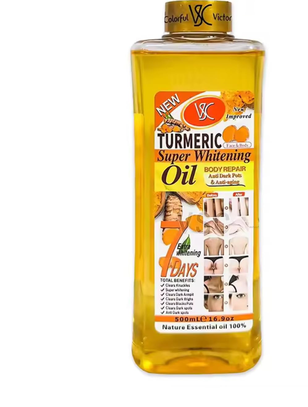 Turmeric Oil Super Whitening Face & Body Moisturizer Nourishing Anti-aging Correct Spots Wrinkle Skincare Essential oil 500ml/16.9oz (500ml/16.9oz)