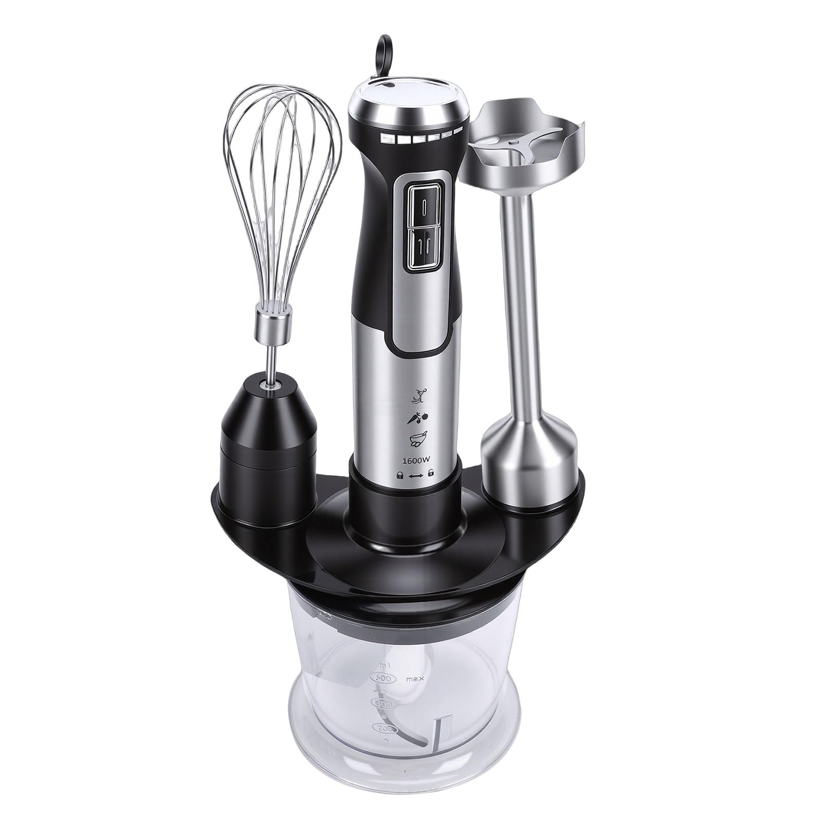 Tnfeeon Stalowy Blender Ręczny z Robotem Kuchennym Wygodny, Lekki Sprzęt Kuchenny Wielofunkcyjny, Wydajny do Koktajli, Przecierów Robot Kuchenny dla Dzieci, Stal Nierdzewna (wtyczka UE 220-240v)