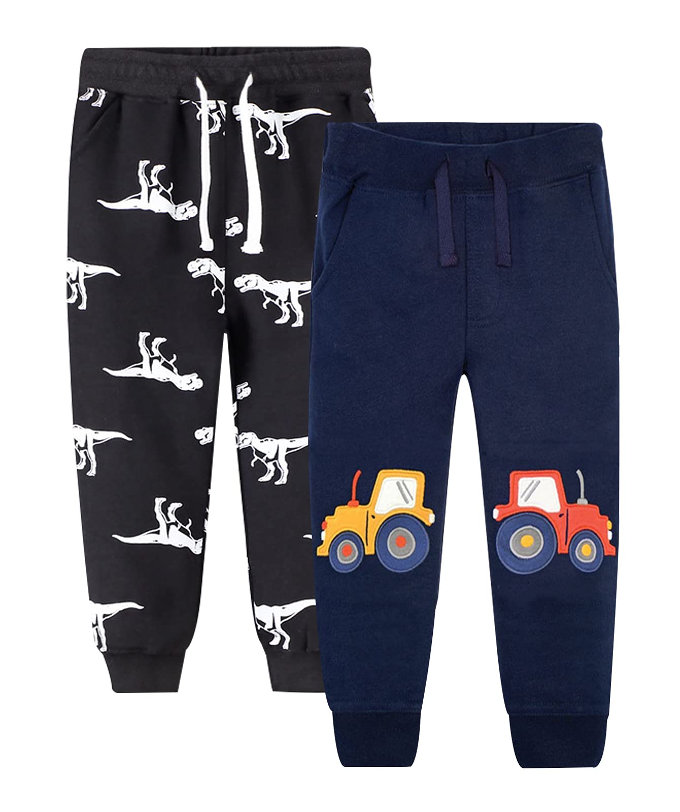 LOKTARC 2 Pack Boys Drawstring Sweatpants Cute Pattern Cotton Sport Jogger Pants