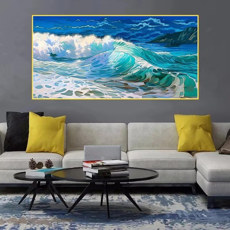 ランドスケープ ダイヤモンドアート キット 大きいサイズダイヤモンド絵画 波 DIYダイヤモンド塗装 5Dモザイクアート全面貼り付け
