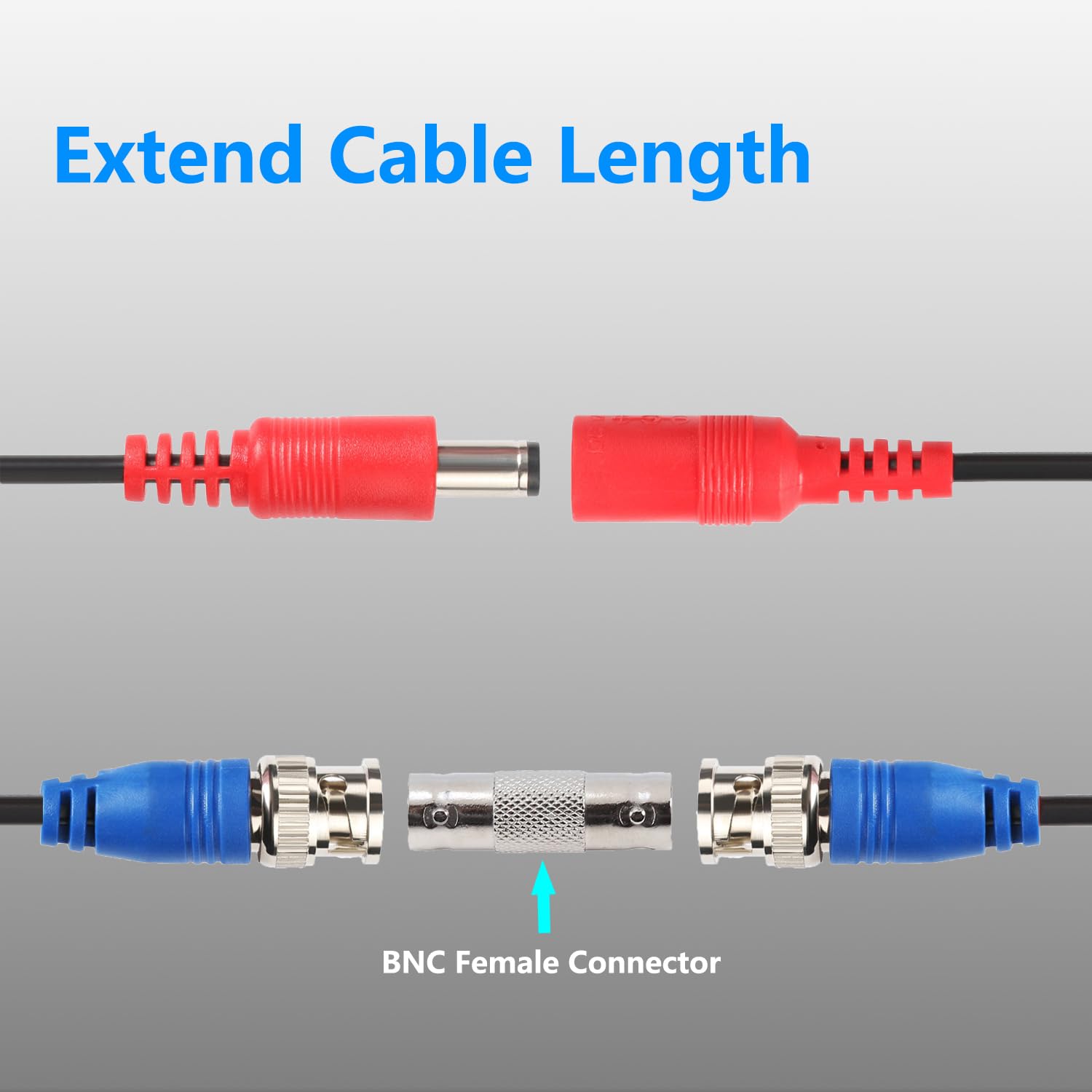 BNC Cable 25ft 4 Pack Aimyzii BNC Video Power Cable,Security Camera Cable for CCTV Camera DVR Security Systems(Included 8X BNC Adapters,100 Pcs Cable Clips)-Black