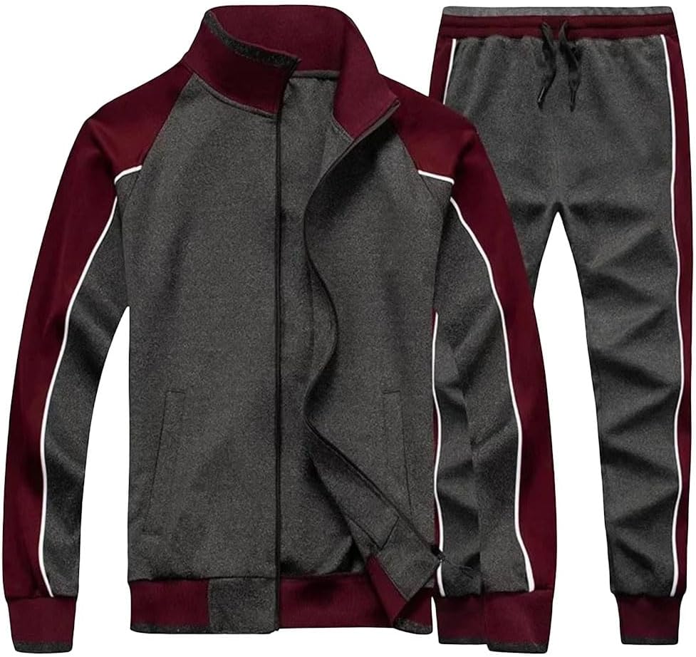 Men's 2 Piece Tracksuit Set Long Sleeve Stand Collar Outerwear Sweatpants Gym Workout Running Jogging Suit
