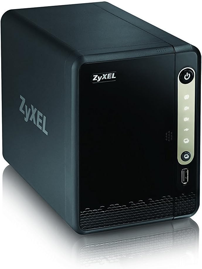 Zyxel NAS326 with front cover removed, showing empty drive bays