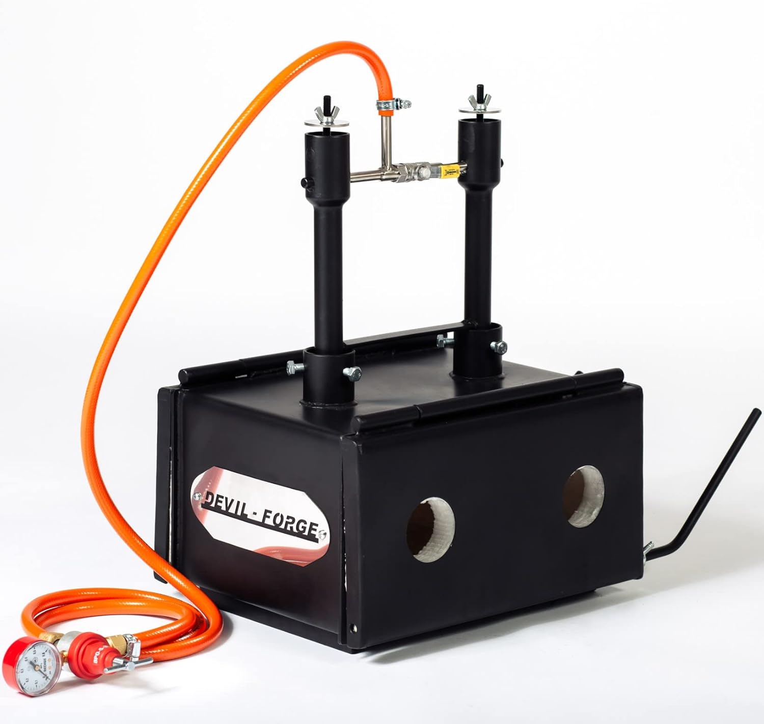 DEVIL-FORGE Farrier Gas Propane Forge DFHS2+2D/5.2”, 2 Burners DFP (160.000 BTU) use 1 or 2, Gas Ball Valve, Air Choke, 2 Doors, Horseshoe Makers, Knife Making, Blacksmith, 2500°F / 1370°C, high 5.2"