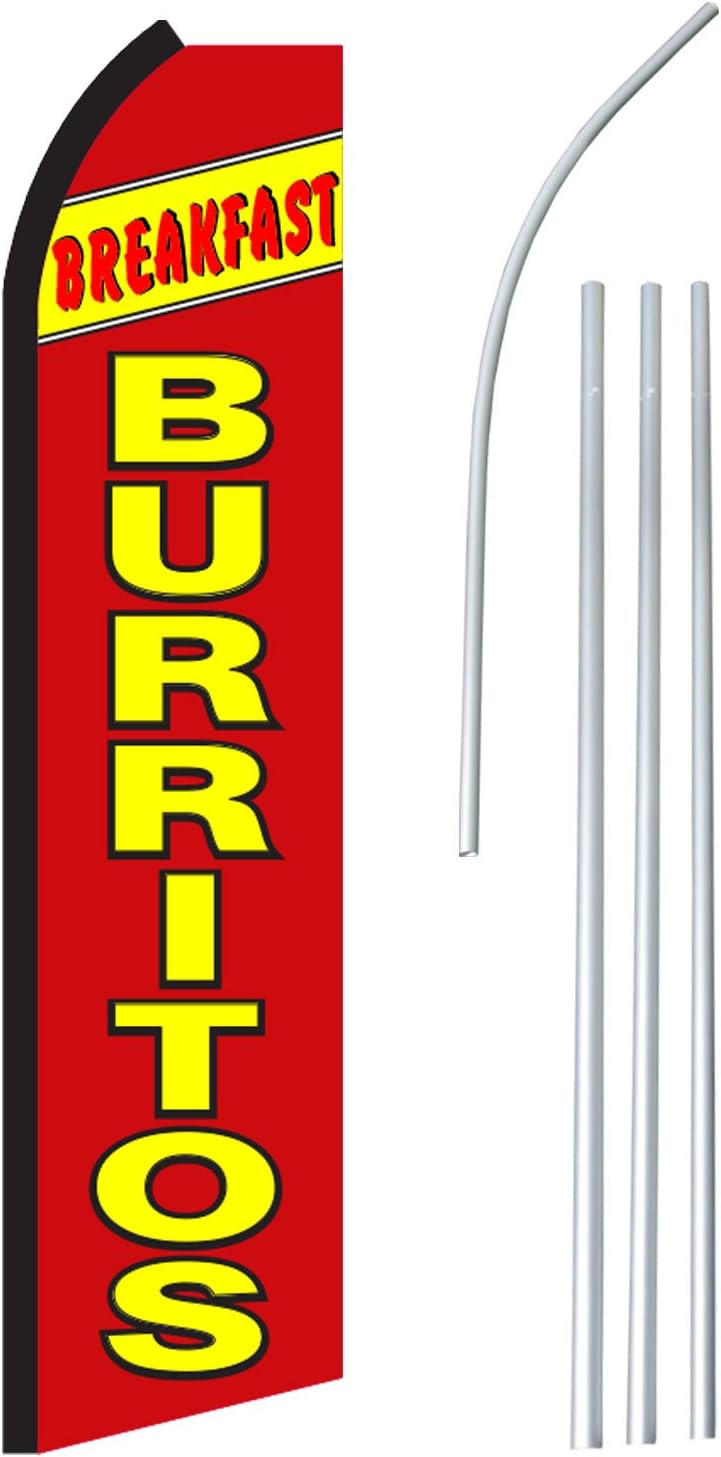 NEOPlex - "Breakfast Burritos" - Floppy Flappy Flutter Flag and Pole Set - Includes 12-Foot NEOPlex Feather Flag with 15-Foot Aluminum Pole (no Mount)
