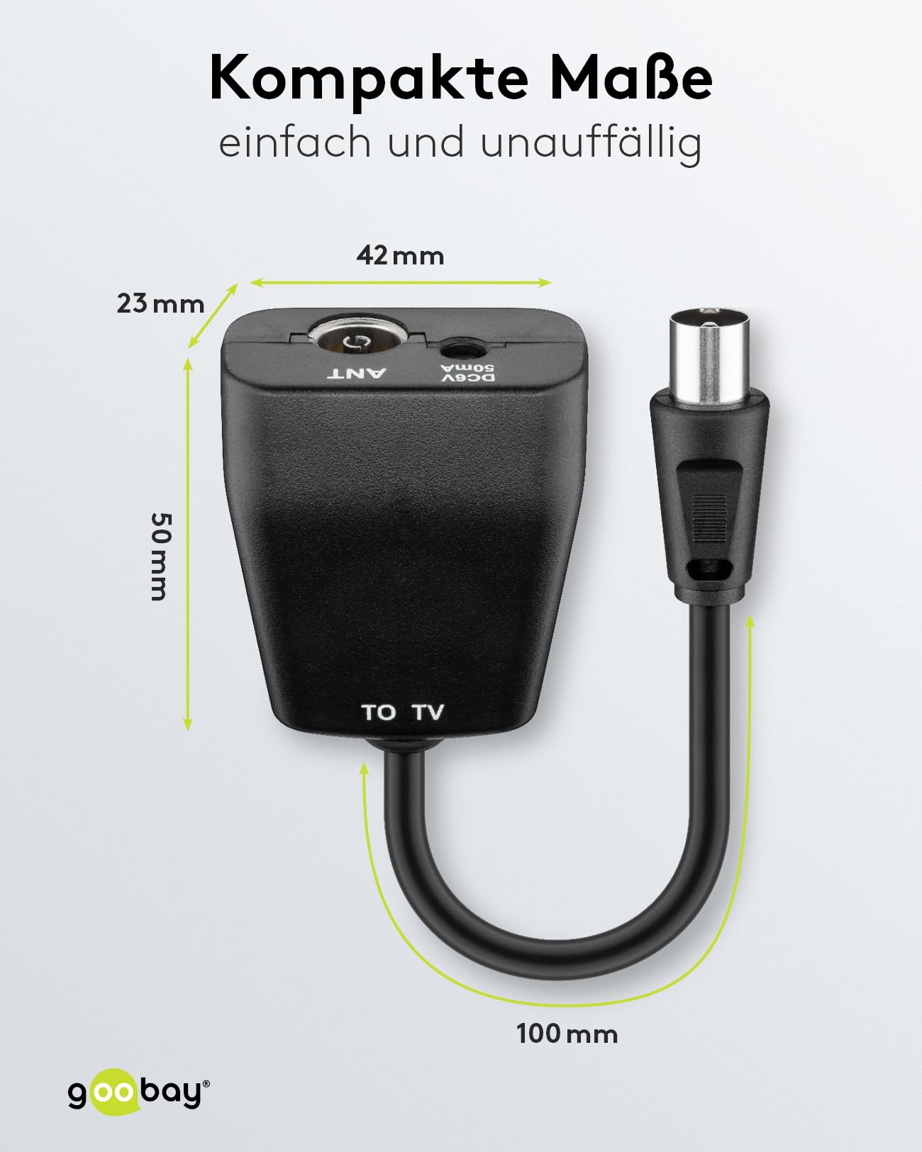 Goobay 67245 DC sygnał zasilania do anteny DVBT aktywny/adapter zasilający z zasilaczem/gniazdo koncentryczne do anteny pokojowej HDTV/wyjście 5 V/czarny