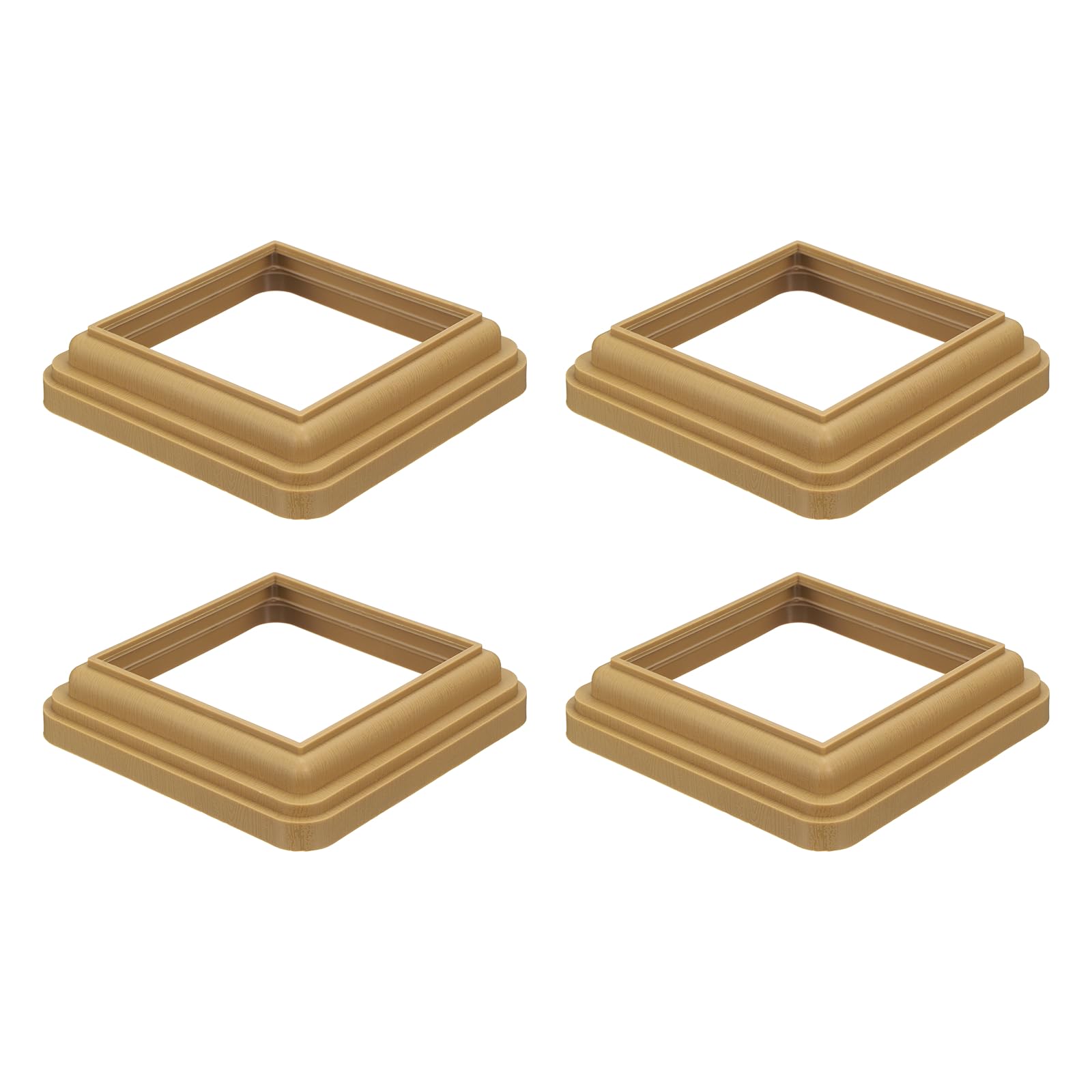 sourcing map 4Pcs Post Skirt, 4 x 4 Inch One-Piece Plastic Post Base Cover, Deck Post Base Cover Trim Skirt for Fence Wood Stair Handrail Railing Porch, Wood Color