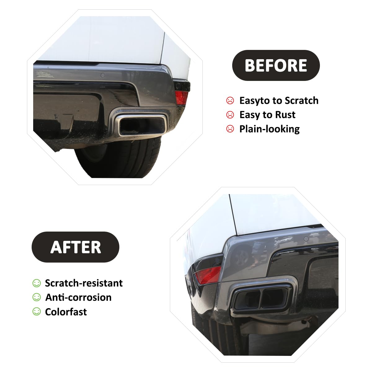 Glossy Black Quad - Telaio per tubo di scappamento adatto per Land Rover Range Rover Sport 2018 2019,2 pezzi, in acciaio inox, copertura per tubo di scarico posteriore, accessorio esterno