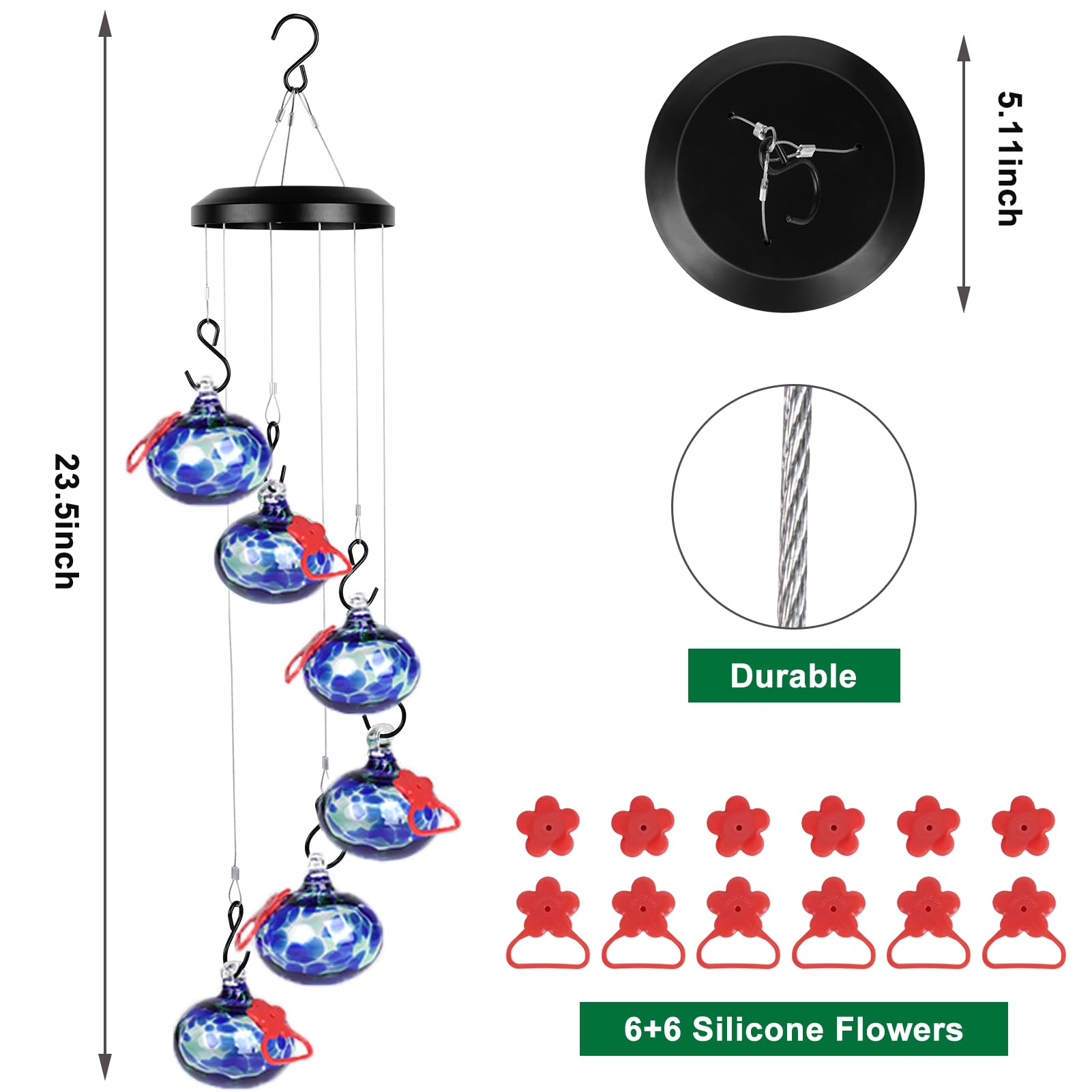 Headak Life Charming Wind Chimes Hummingbird feeders for Outdoors Hanging ant and bee Proof,Never Leak,Perfect Garden Decor for Outside: Dotted Navy Blue