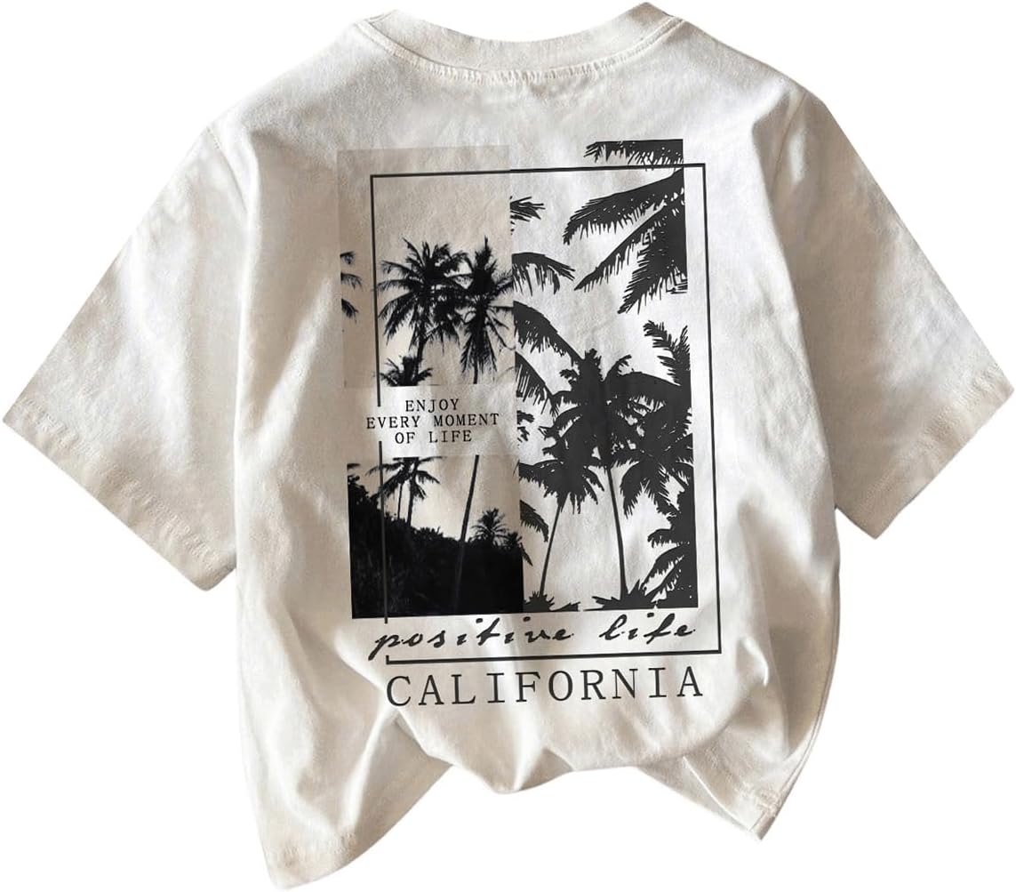 RoseSeek Boy's Short Sleeve Tropical Graphic Tee Tops Casual Crew Neck T Shirt Loose Summer Tops