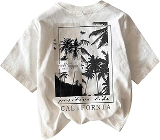 RoseSeek Boy's Short Sleeve Tropical Graphic Loose Summer Casual Tee Tops