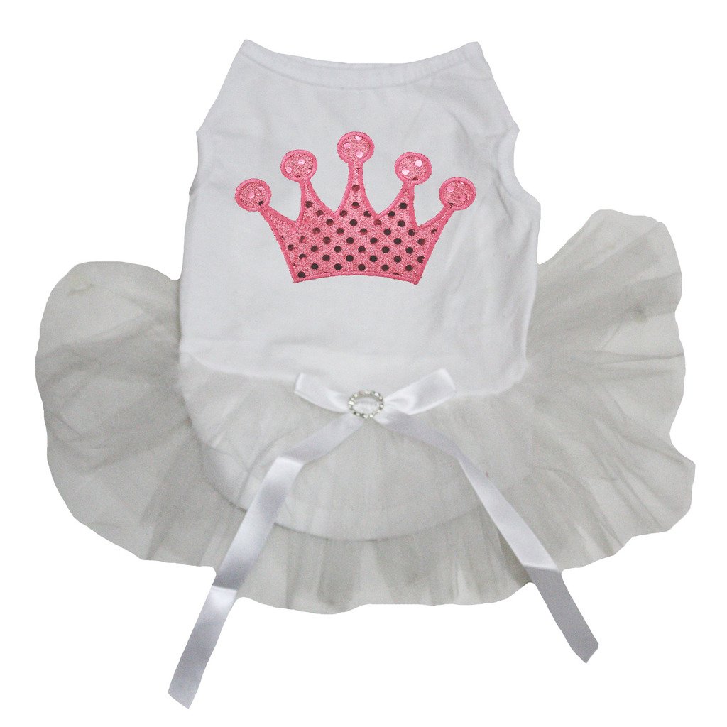 Robe de mariage pour chien avec couronne et paillettes blanches tutu en coton