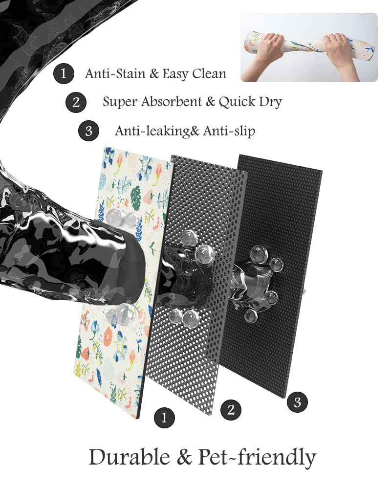 Tapis d'alimentation absorbant pour animal de compagnie pour gamelle de nourriture et d'eau, ne tache pas, séchage rapide, accessoires pour animaux de compagnie, bol pour buveurs désordonnés (fleurs