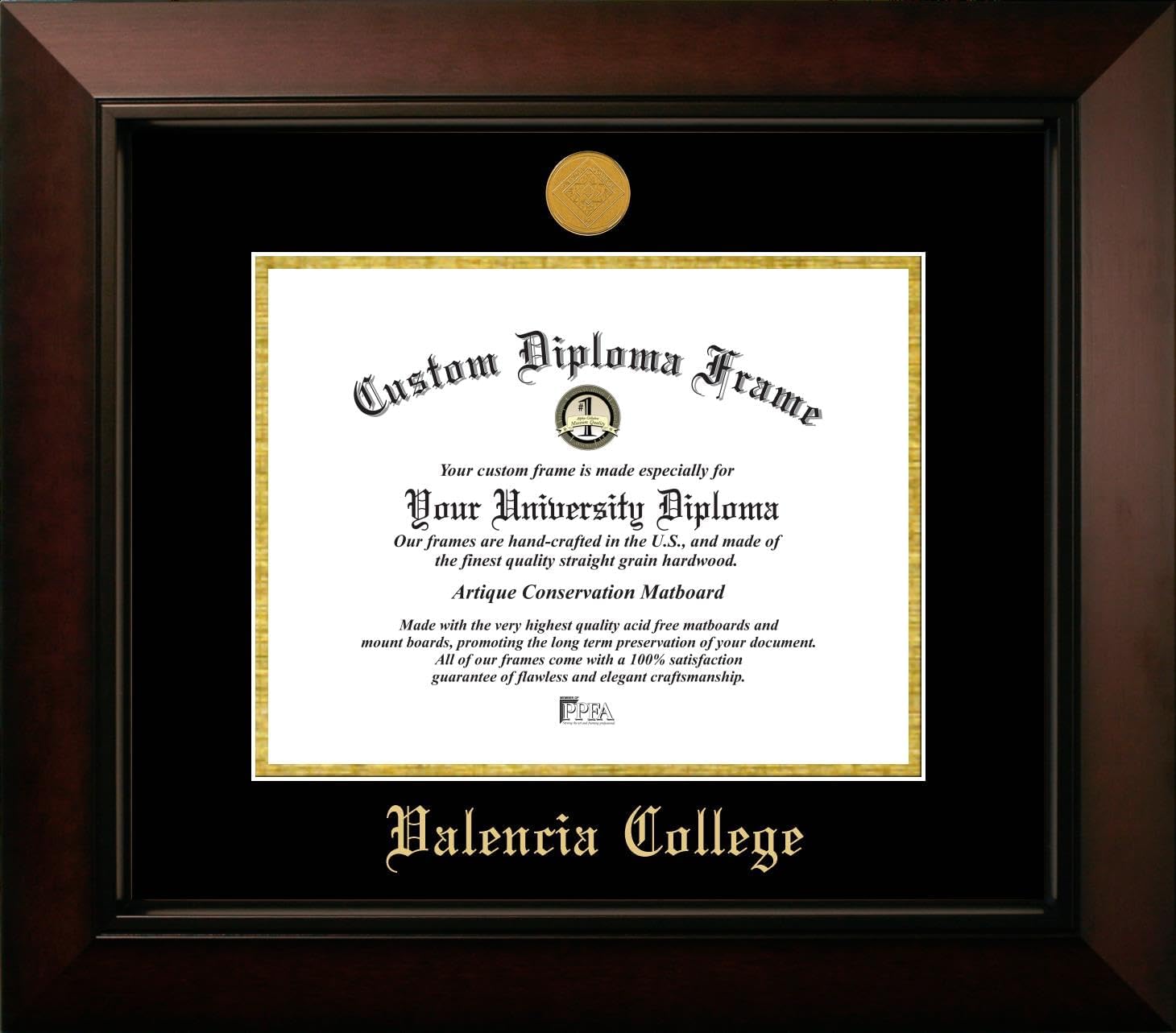Campus Images Valencia College 11w x 8.5h Legacy Black Cherry Gold Embossed Diploma Frame
