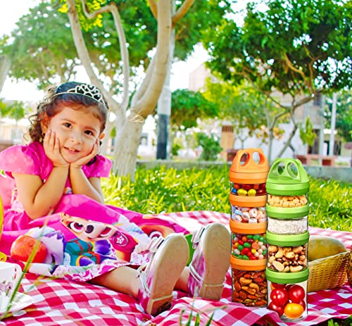 Image of SELEWARE Stackable Snack Containers for Kids Toddlers Adults, Green Orange