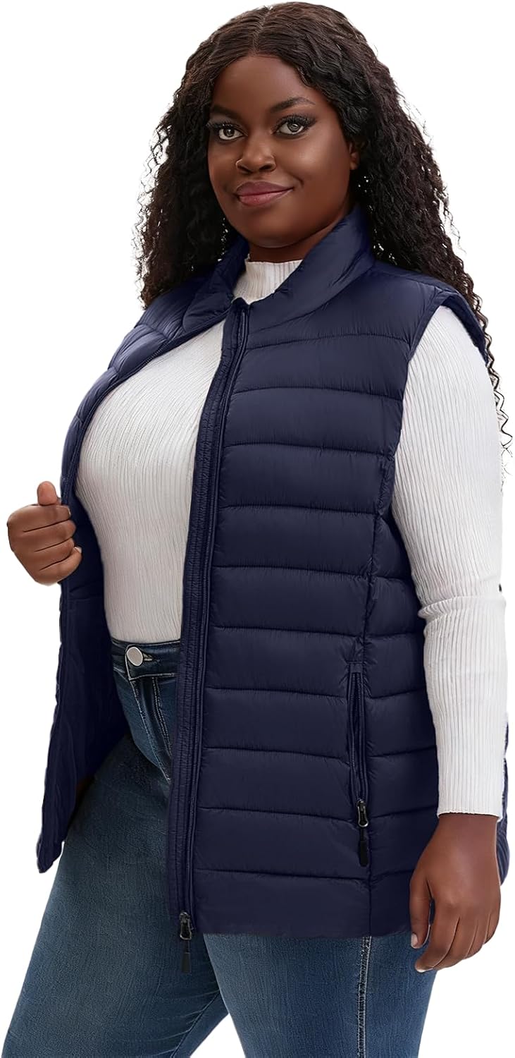 Women's Plus Size Packable Puffer Vest 1X-6X Lightweight Water-Resistant Hooded Quilted Puffy Vest - Image 2