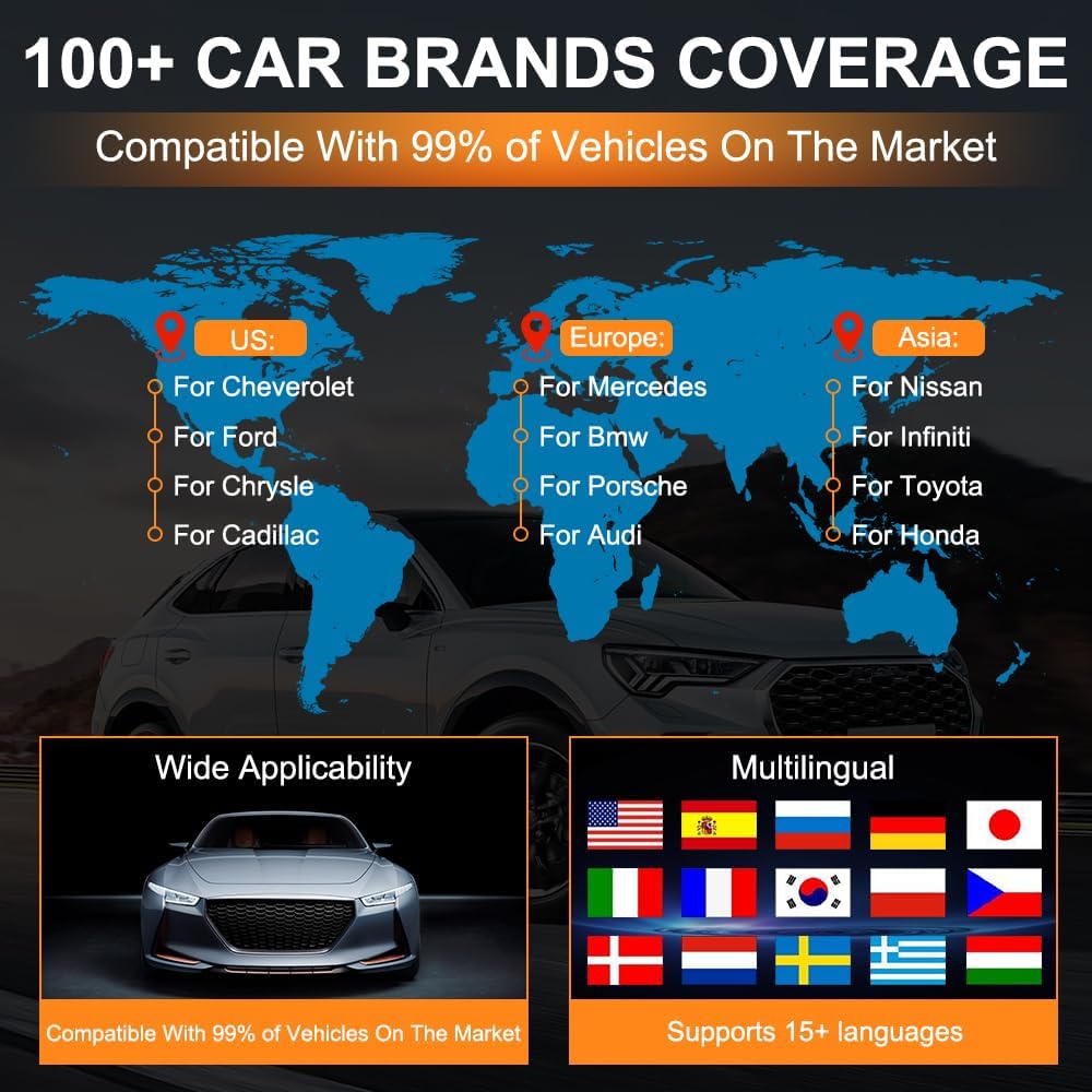 OBD2 Wireless Scanner Diagnostic Tool, Check Engine Car Code Reader 96000+ DTC Scanner with Reset for iOS & Android, Mode 6, Mode 8 & I/M Readiness Diagnostic Scanner for All Vehicles Since 1996