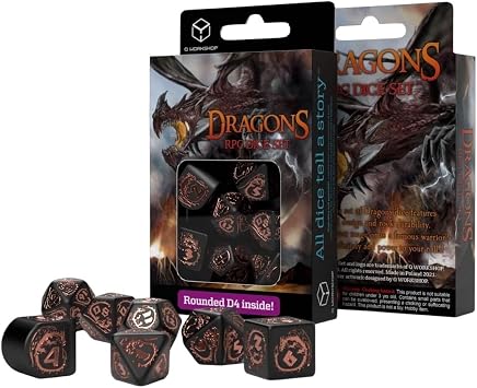 Dragons Modern Dice Set Black & Copper