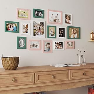 Art Street Wall Photo Frame collage for Home Decoration (White, Green, Pink - Set of 15)-picture-14
