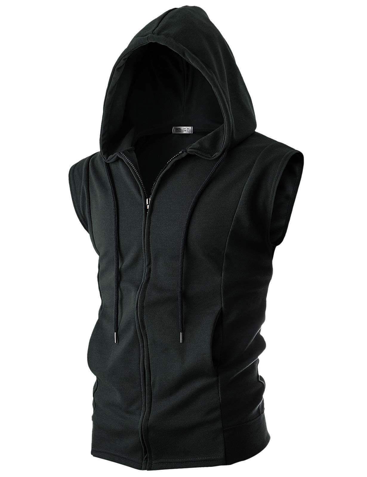Ohoo Mens Slim Fit Sleeveless Lightweight Zip Up Hooded Sweatshirt Vest Hoodie