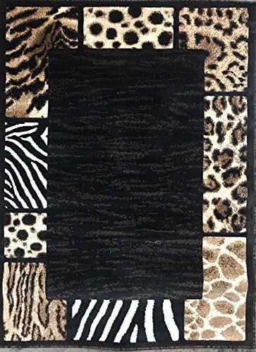 Skinz Animal Skin Leopard Tiger Zebra Border Rug Black Design 73 (8 Feet X 10 Feet)