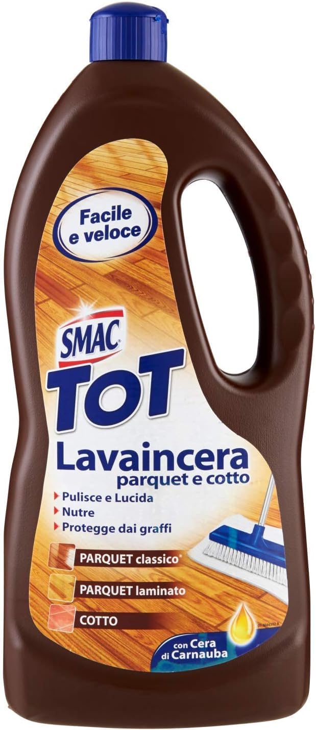 6 x Smac Lavaincera Parquet 1 L – Detergente per pavimenti in parquet con cura della cera, per la pulizia e la cura dei pavimenti in parquet, con portachiavi Italy Shop Service incluso
