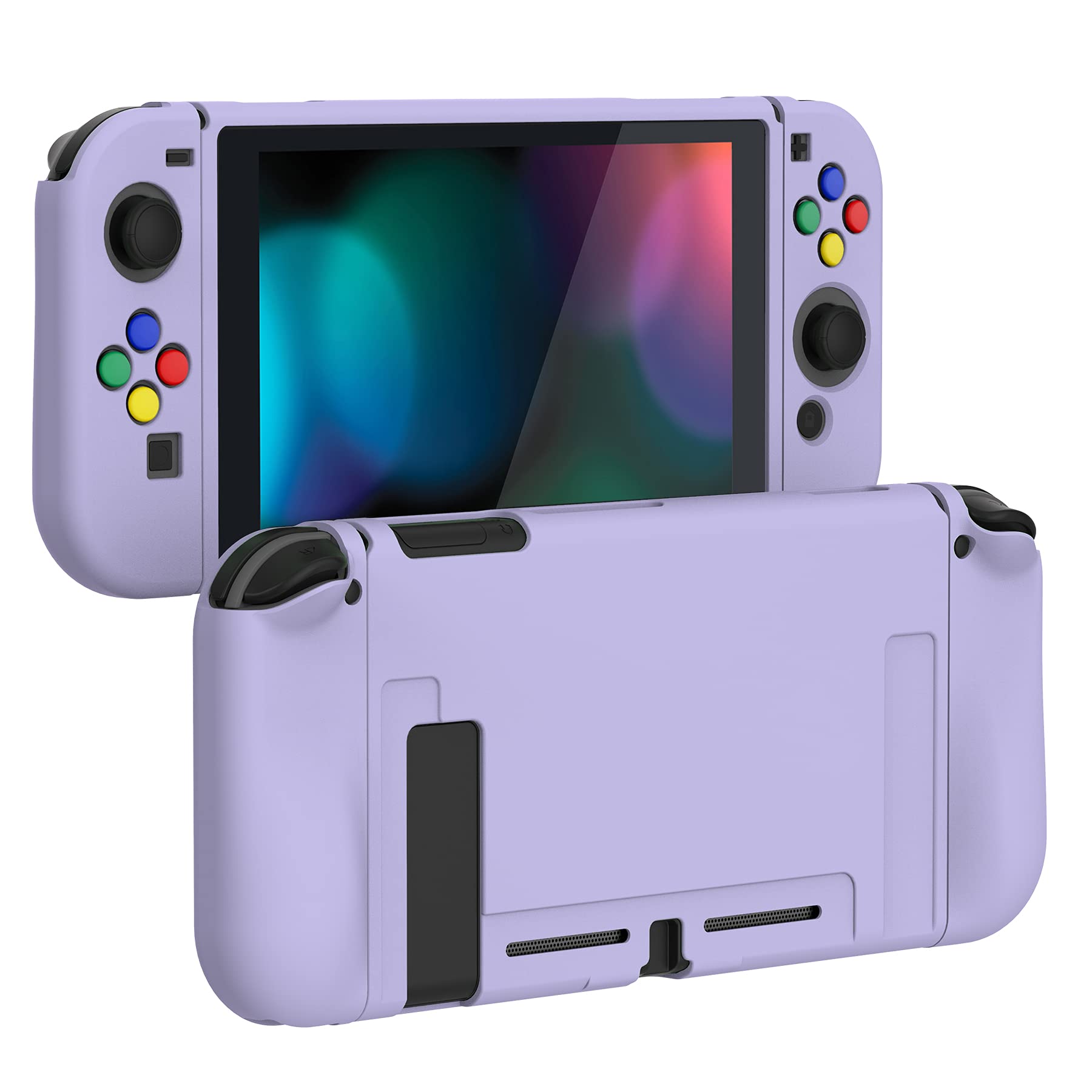 PlayVital Custodia protettiva per Nintendo Switch Console Joycon, custodia sottile in TPU morbido accessori per NS Joycon Console con colorato ABXY/tappi di direzione (viola)