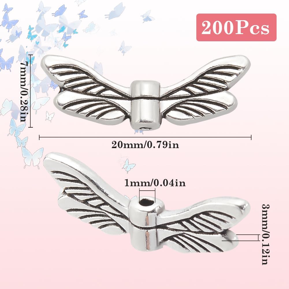 1 Box 200pcs Wing Beads Metal Silver Wing Beads Alloy Tibetan Style Vintage Fairy Angel Butterfly Flying Spacers Bulk for Jewelry Making DIY Necklace Bracelets Charms Christmas Accessories