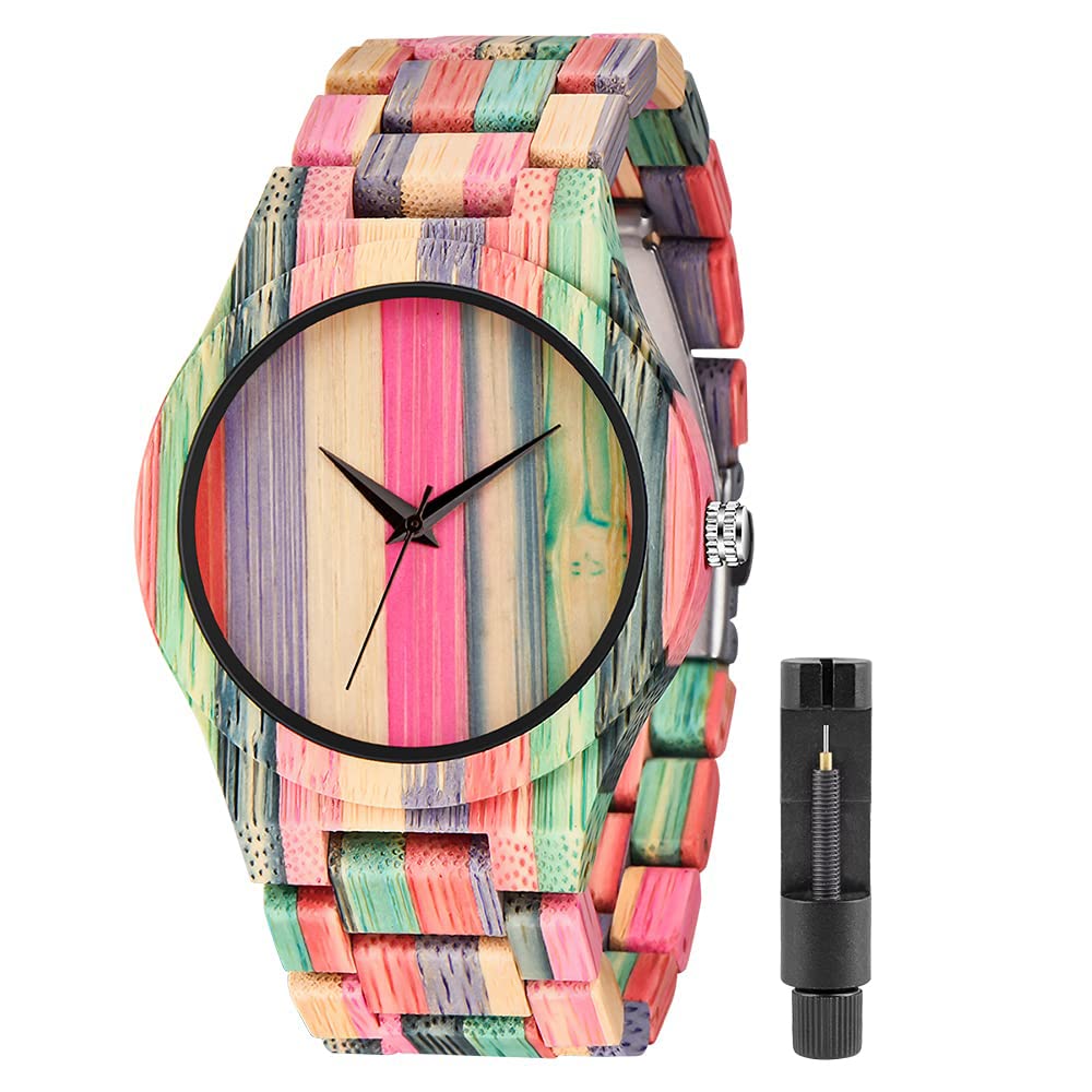 Tiong Colorful Wooden Watch Mens Skeleton Dial Full Wood Quartz Watches Wood Strap Watch for Men, Q1085, Casual, Retro (B09F61HXCY) Amazon Price History, Amazon Price Tracker
