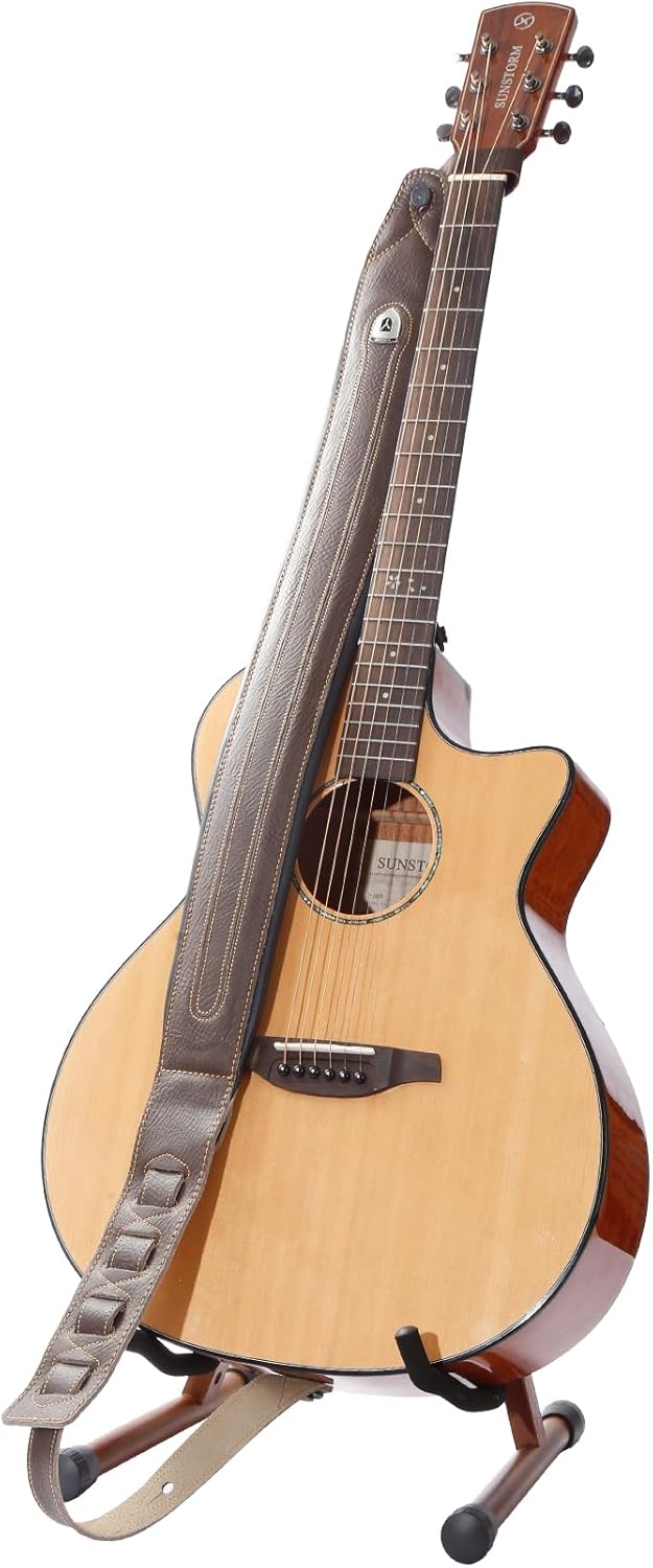 Full Grain Cowhide Leather Guitar Strap Thickened Air Cushion Padded Strap for Acoustic Electric Guitar Bass