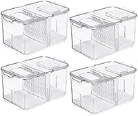 Vista 13 de Slideep Recipientes de almacenamiento de alimentos, 2 niveles apilables para refrigerador con tapas, bandeja de drenaje extraíble, cajón