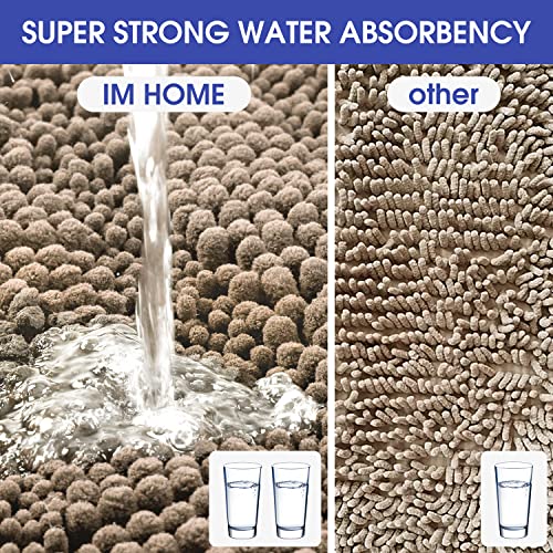 Accumtek Striped Ultra Soft Bathroom Rugs And Mats Set 3 Pieces Bathroom Rug Set Beige, Thick Chenille Bath Rugs Non Slip Bath Mats For Bathroom, Toilet, Bedroom, Kitchen #TOP3