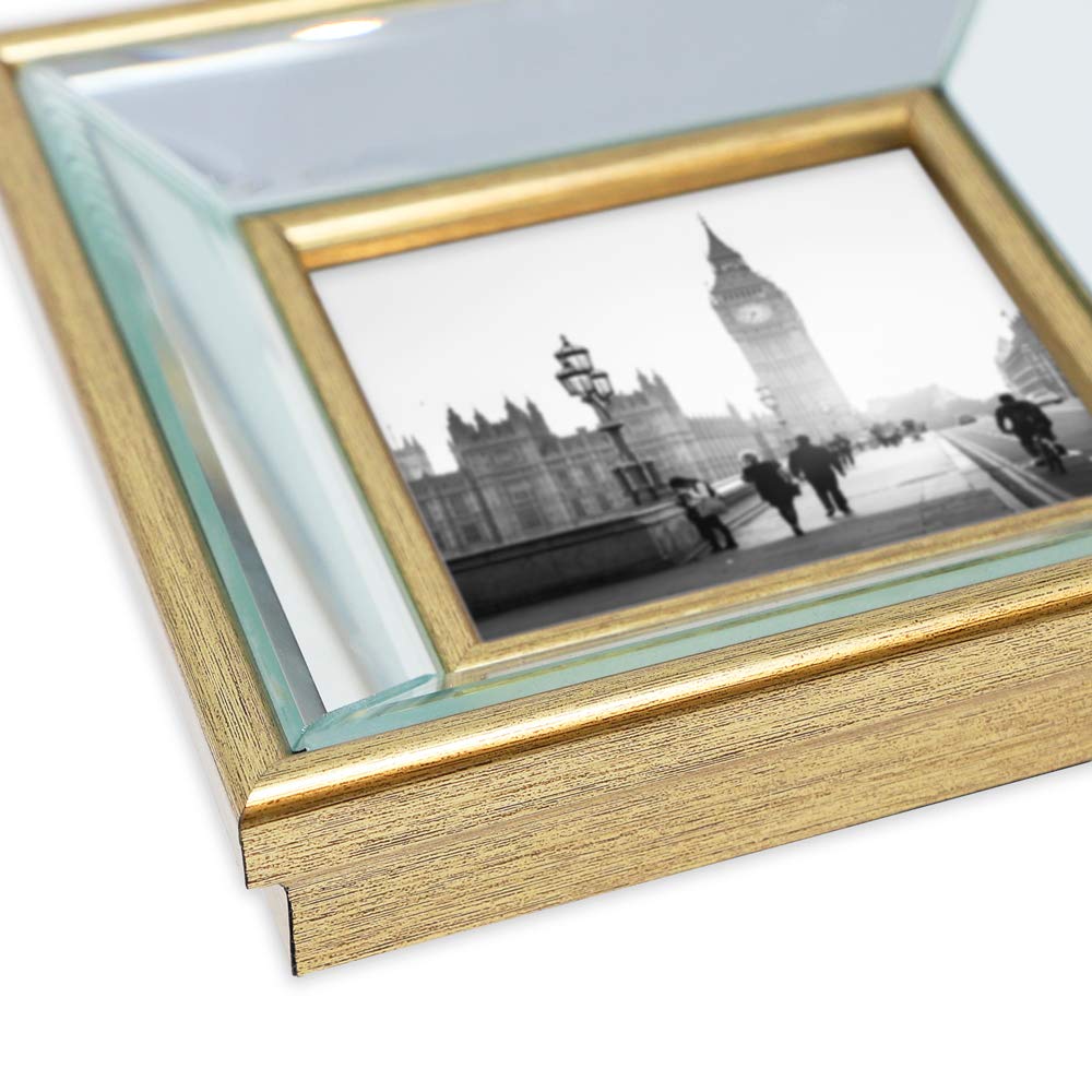 Isaac Jacobs 4x4 Gold Beveled Mirror Picture Frame wDeep Slanted Angle | Classic Mirrored Frame with Deep Slanted Angle Made for Tabletop Photo Gallery and Wall Art 4x4 Gold product thumbnail 6