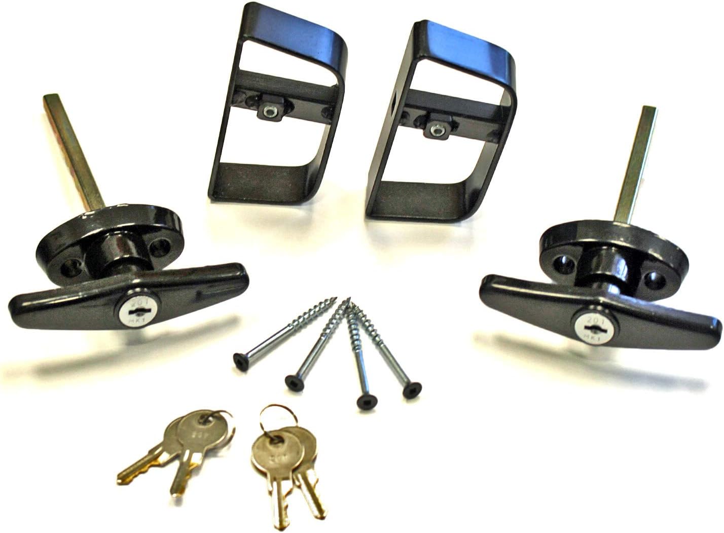 Doors & Door Hardware Black T Handle Door Lock Set - shed, gate, Playhouse, coops - 4.5" Keyed Alike (Set of 2)