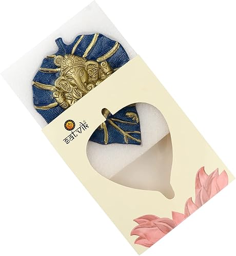 Miniatura 6 de SATVIK Metal Pan Patta Ganesh Decorativo Colgante de Pared Showpiece Señor Ganesha en la Hoja Decoración del Hogar. Inauguración de la casa india