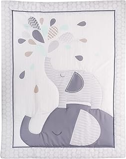 Crib Quilt 1 PC Baby Boy Elephant Crib Quilted Comforter Blanket White Grey 33 x 42 '