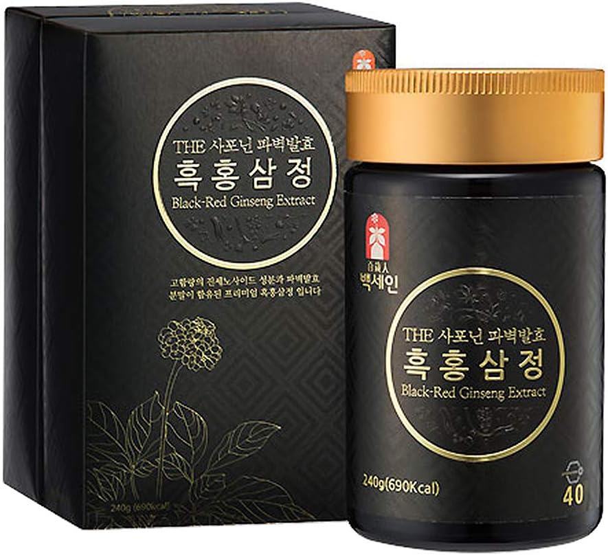Korean Black-Red Ginseng Whole Nutrition Exract 240g, 1-Day Ginsenoside 40 mg, Nutraceutical Whole Food, For Extra Strength, Boosts Energy and Stamina, Relieving Fatigue, Supports Memory