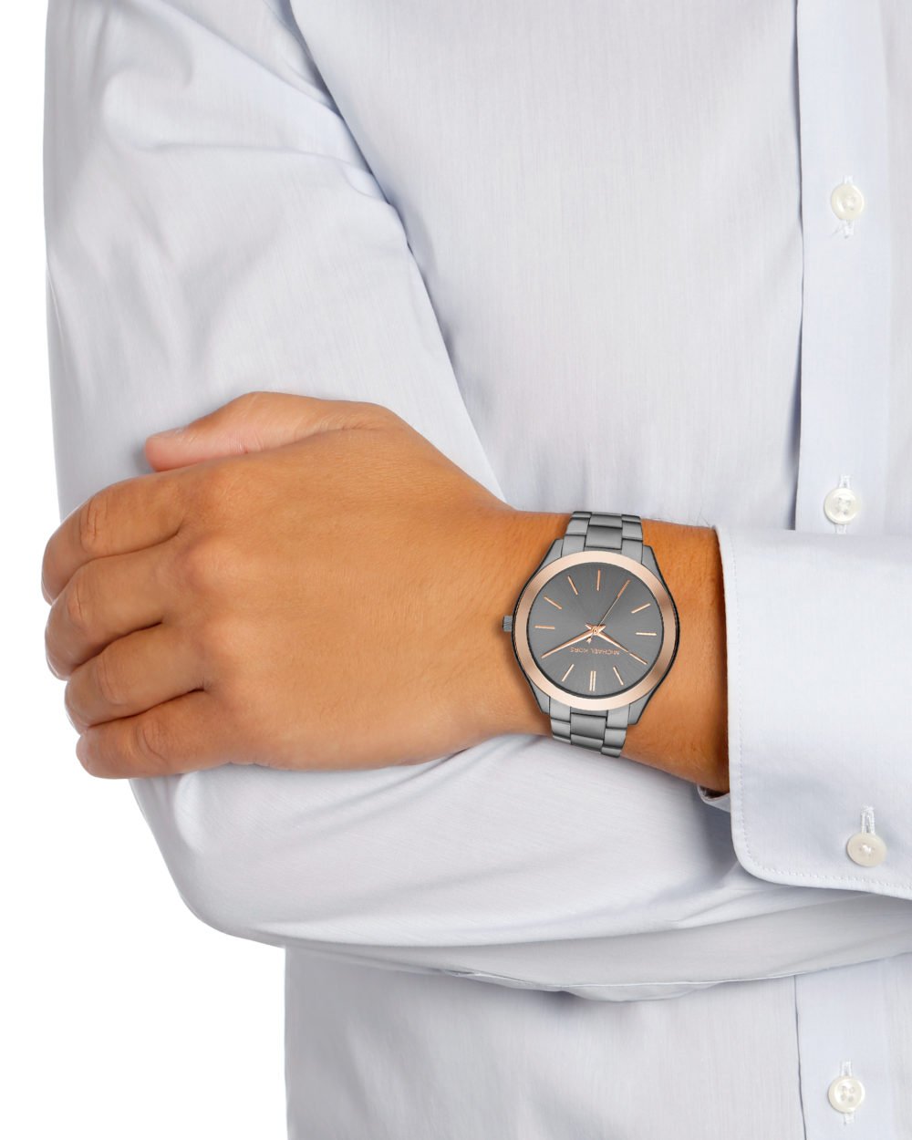 Michael Kors Orologio da uomo Slim Runway, misura cassa 44mm, movimento a tre lancette, cinturino in acciaio inossidabile