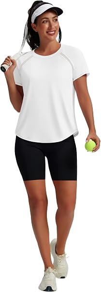 NIASHOT Womens Workout Tops Short Sleeve Yoga Pilates Outfits Athletic Gym Running UV Protection Shirts with Mesh - 4